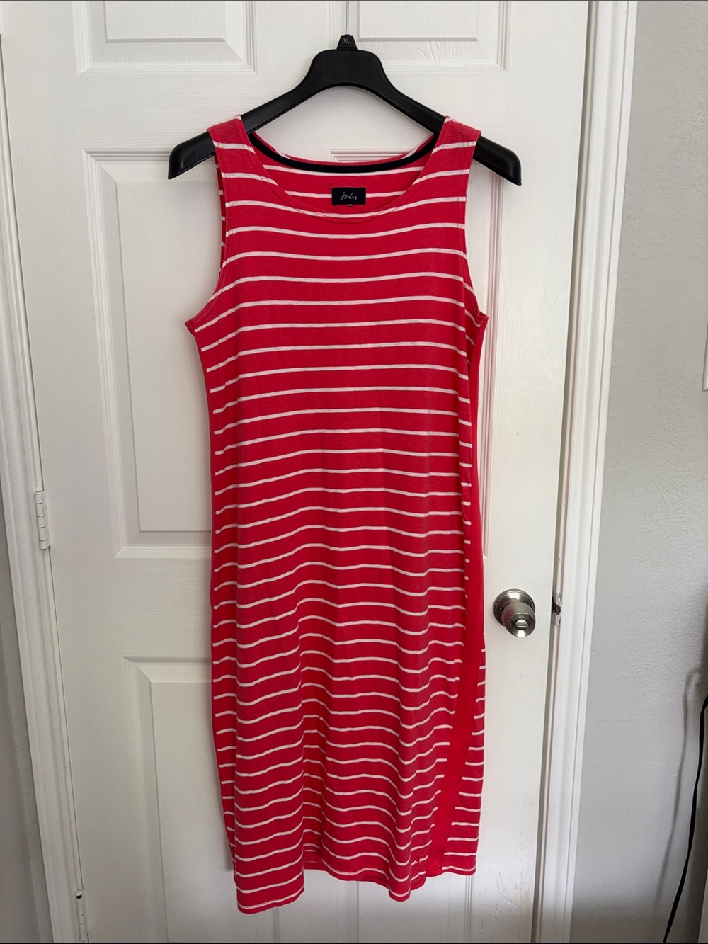 Joules Red and White Striped Sleeveless Midi Dress w89